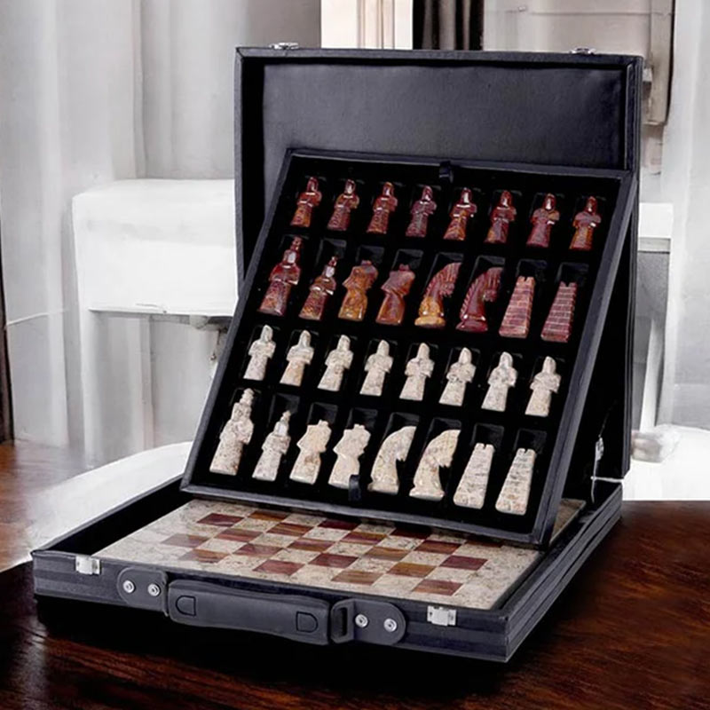 Marble Elite 38cm Chess Set - Coral & Red