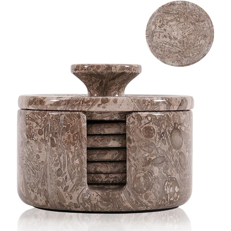 Marble 3.5" Round Coaster Set with Lid
