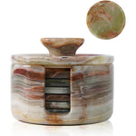 Marble 3.5" Round Coaster Set with Lid