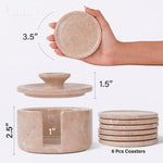 Marble 3.5" Round Coaster Set with Lid