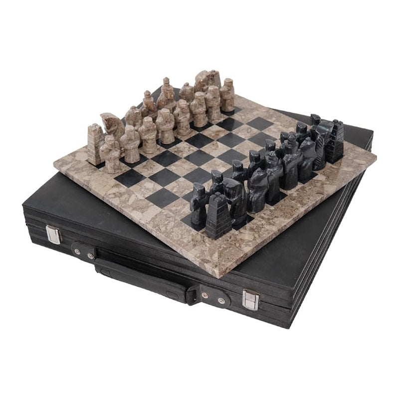 Marble Elite 38cm Chess Set - Oceanic & Black